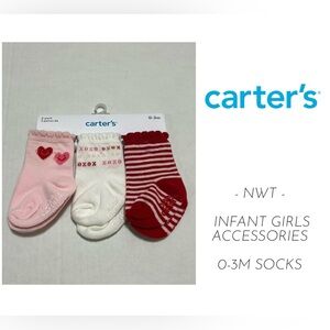 🆕CARTER’S - 0/3M - NWT - 3PK - INFANT GIRLS VALENTINES DAY SOCKS